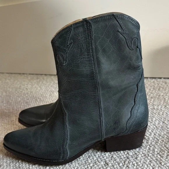 Free People New Frontier Western Boot Dark Blue Leather Ankle Boots. - Picture 3 of 6